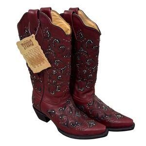 Corral Vintage Womens Cowboy Boots Sz 6.5 Burgundy Western Sparkle Studed New